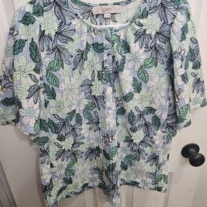 LOFT Floral Print Blouse - Green and Blue